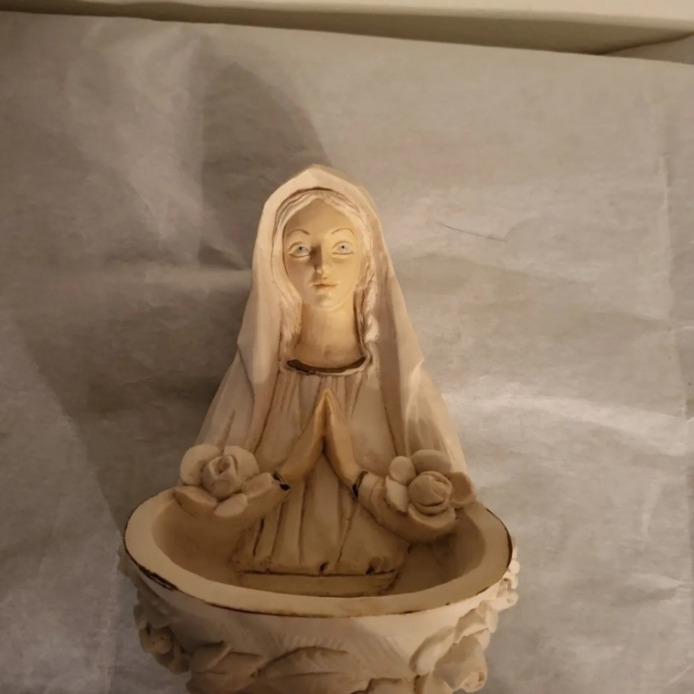 Vintage Holy Water Font Dipinto A Mano Made in Italy Holy Mary Bless - Picture 2 of 9